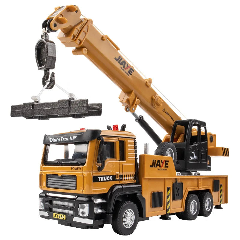 1/50 Scale Crane Engineering Car Model Toy Metal Vehicles Body Alloy Diecast Simulation Crane Rubber Tire Toys For Boys Gifts