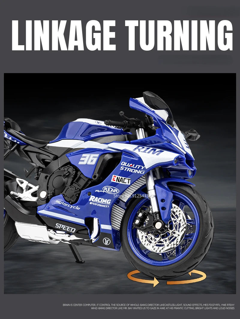 1/12 Yamaha R1M Toy Motorcycle Model Alloy Diecast with Shock Absorption Simulation Scale Motorcycle Model Toys for s Gifts