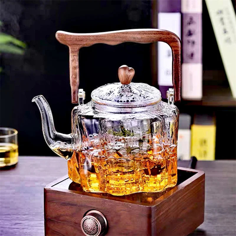 Large Capacity 1300ml Wooden Handle Glass Teapot High Borosilicate Heat Resistant Glass Beam Tea Pot Kungfu Tea Set Teaware