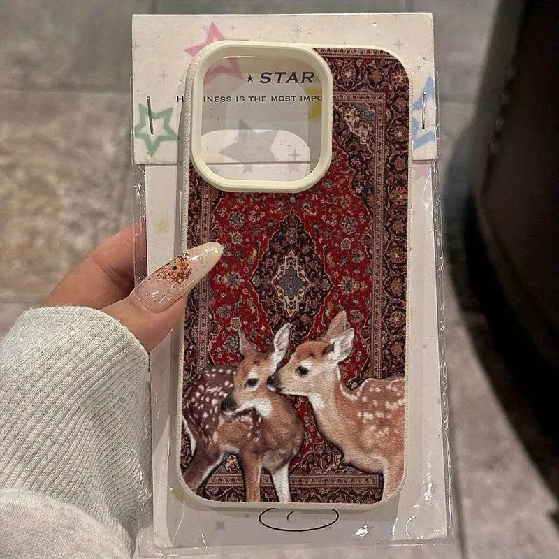 For iPhone 16 Case Vintage Deer Lichee Pattern Phone Cases for iPhone 14 15 16 17 Air Pro Max 16E XS XR Plus Soft Cover