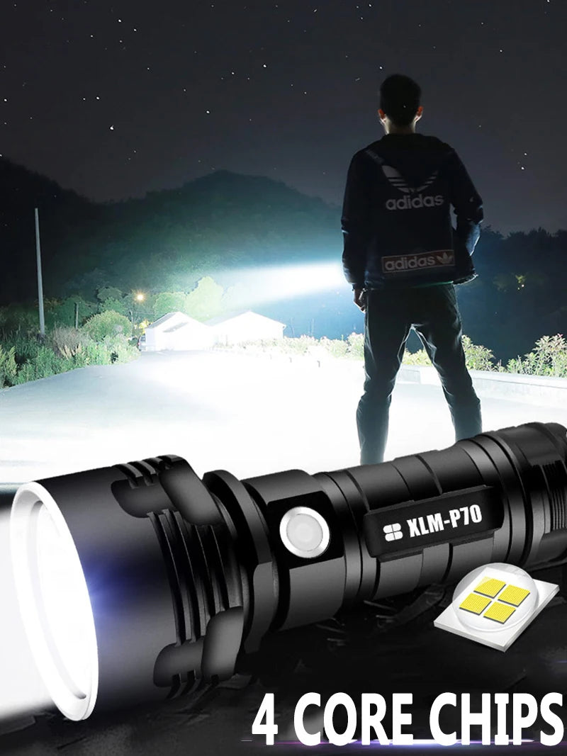 P70 LED Flashlight High Power USB Rechargeable Torch 26650 Battery Waterproof Outdoor Camping Light
