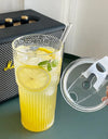 600ml Stripe Glass Cup with Lid And Straw Transparent Milk Tea Juice Cup Drinking Glasses Ice Water Coffee Mug Bar Drinkware