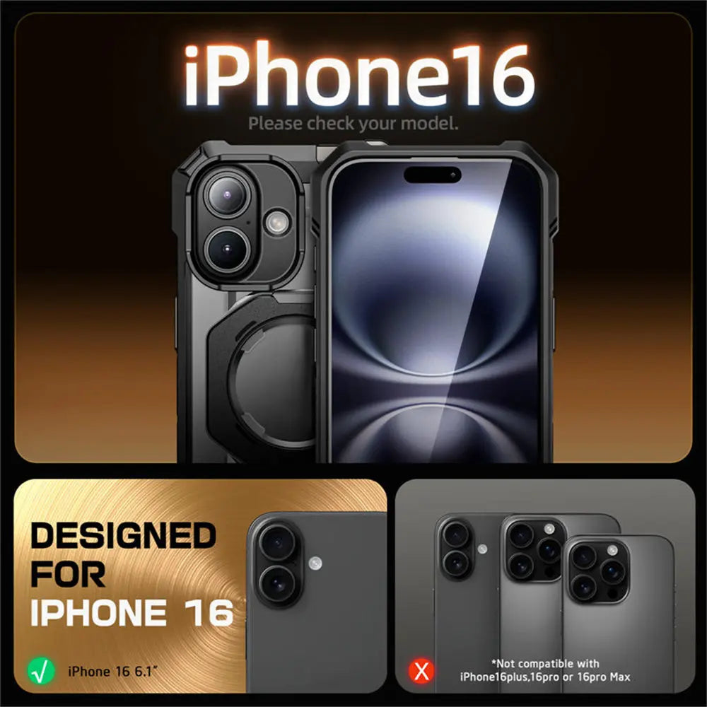 For iPhone 16 Case with Camera Control Capture Button UB Grip Heavy Duty Rugged  MagSafe Phone Case with Stand