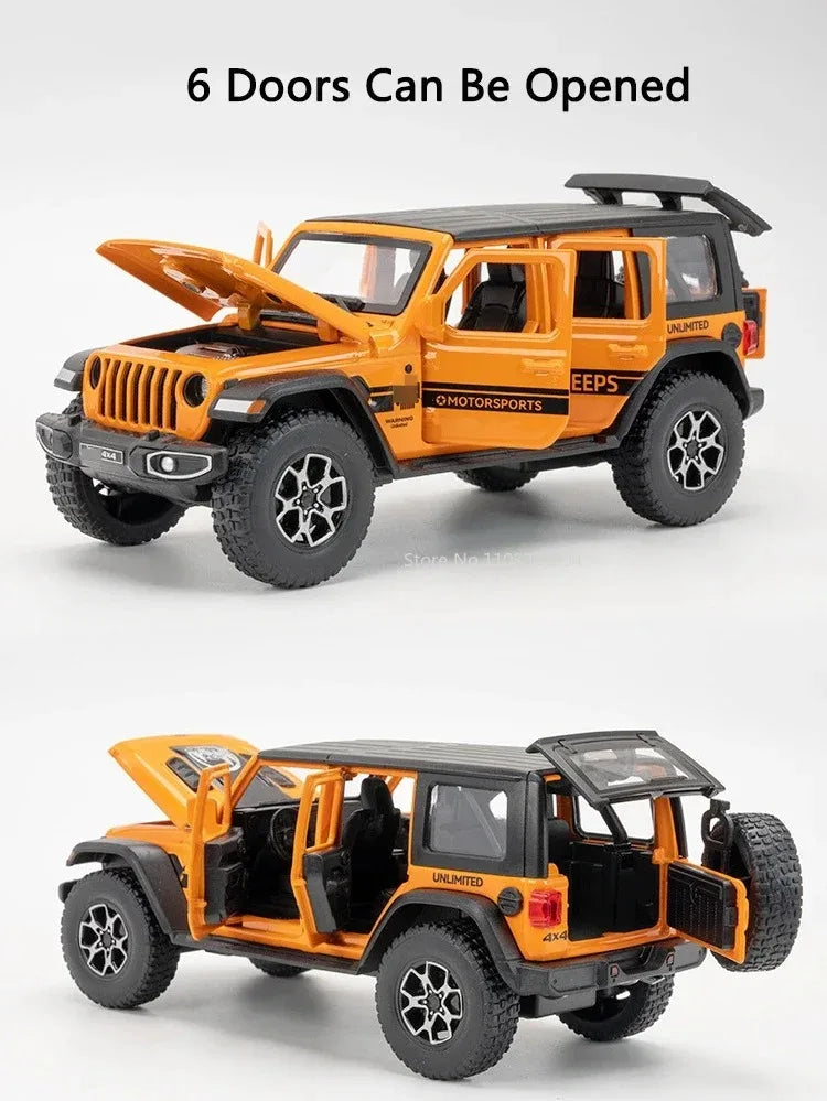 1:32 Wrangler Rubicon Model Toy Alloy Diecast Car Doors Opened Sound Light Pull Back Miniature Off-road Vehicle  Holiday Gift