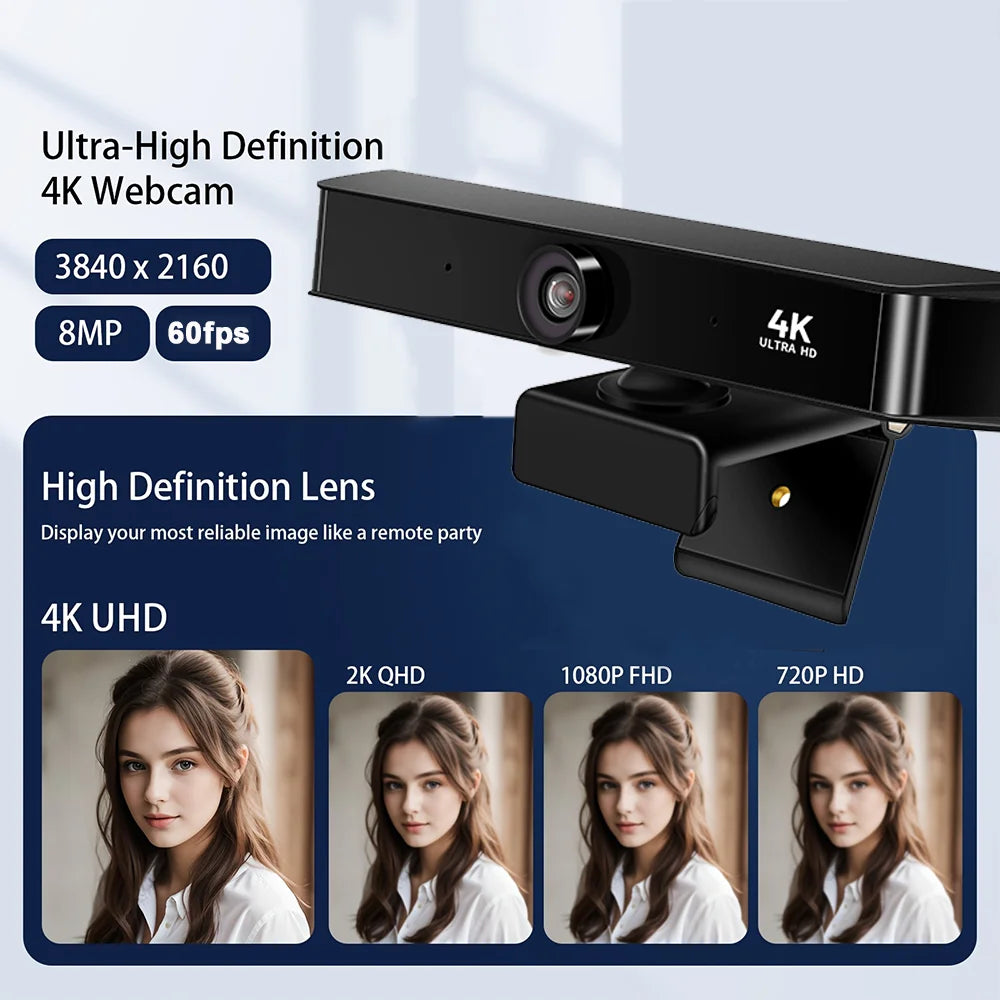 Webcam 4K UHD 10X Zoom Camera for Pc 60fps USB Web Cam for PC Computer Camera for Live Streaming Video Calling Conference