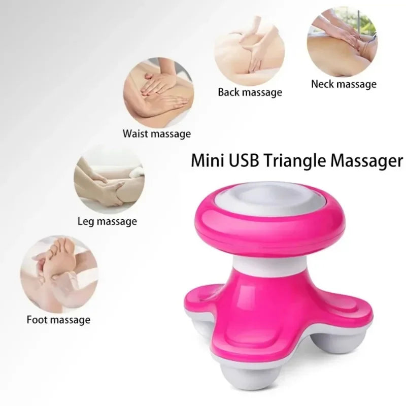 Mini Neck Massager with Neck and Back Function, Plastic Triangle Electric Beauty Massager, Anti-Cellulite, Body Relaxation, USB