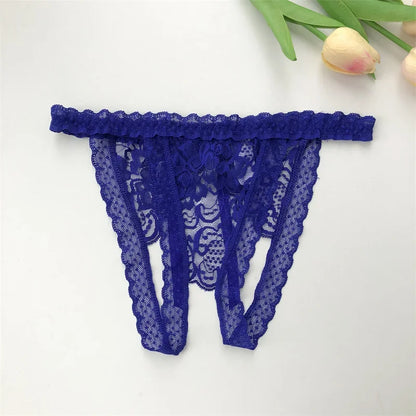 Customized Crystal Name Letters Women's Breathable Lace Underwear Low Waisted Opening Thong Bikini Erotic G-String Panties