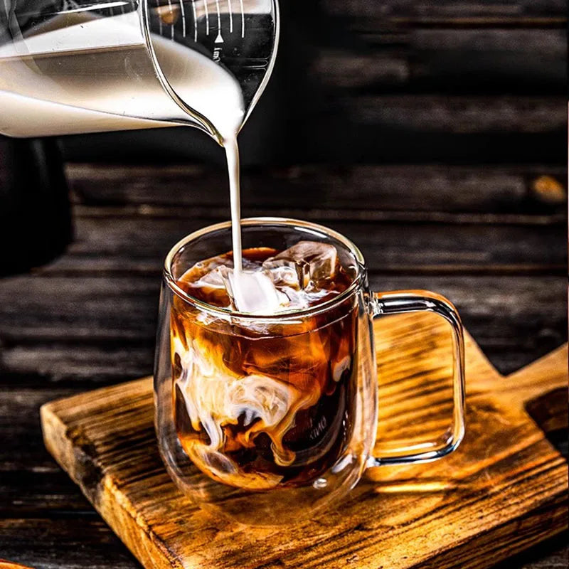 250/400ml Clear Double Wall Glass Cup Home Coffee Milk Mug With Handle Hot Cold Beverage Juice Drinkware Cup Set Of 1/2/4pcs