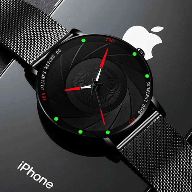 Minimalist Men's Fashion Watches Ultra Thin Stainless Steel Mesh Belt Quartz Wrist Watch Men Casual Leather Clock