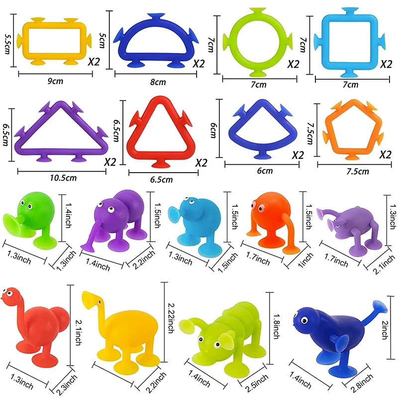 Soft Silicone Building Blocks Toy Animals Shape Suction Cup Bath Toys Parent- Interactive Games Stress Relief Toys