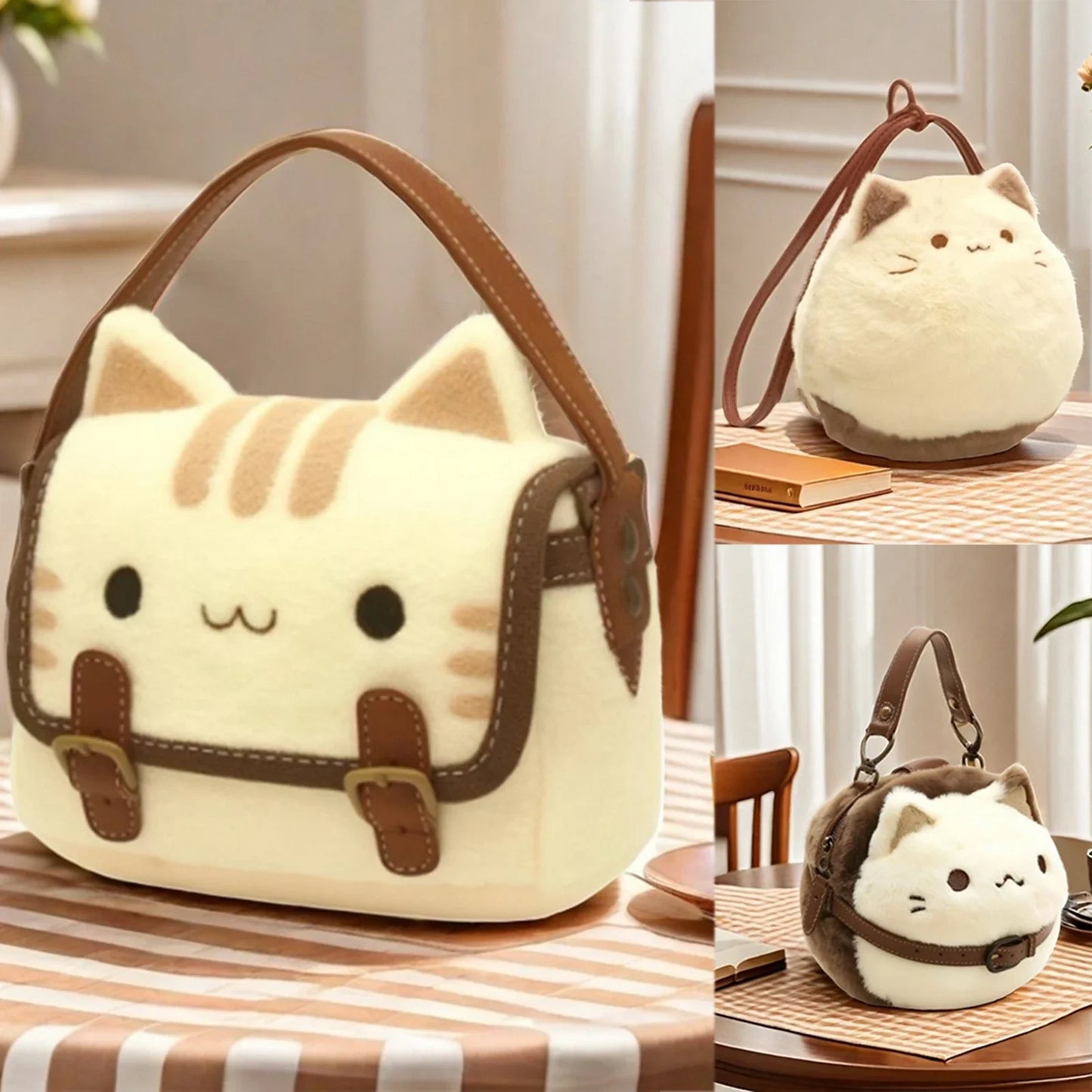 Cute Cat Plush Handbag Soft Shoulder Backpack