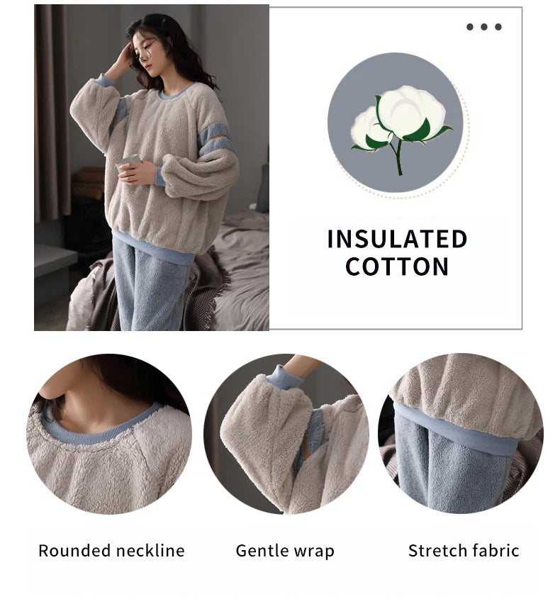 Women’s Winter Flannel Pajama Set – Warm, Thick Coral Fleece 2-Piece Loungewear