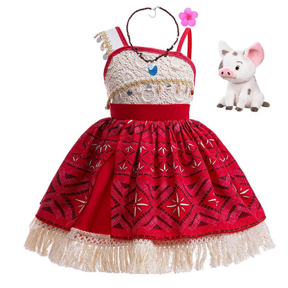 Disney Moana 2 Girls Cosplay Costume Kids One Shoulder Sleeveless Dress 2025 Christmas Party Vaiana Princess Cosplay Costume