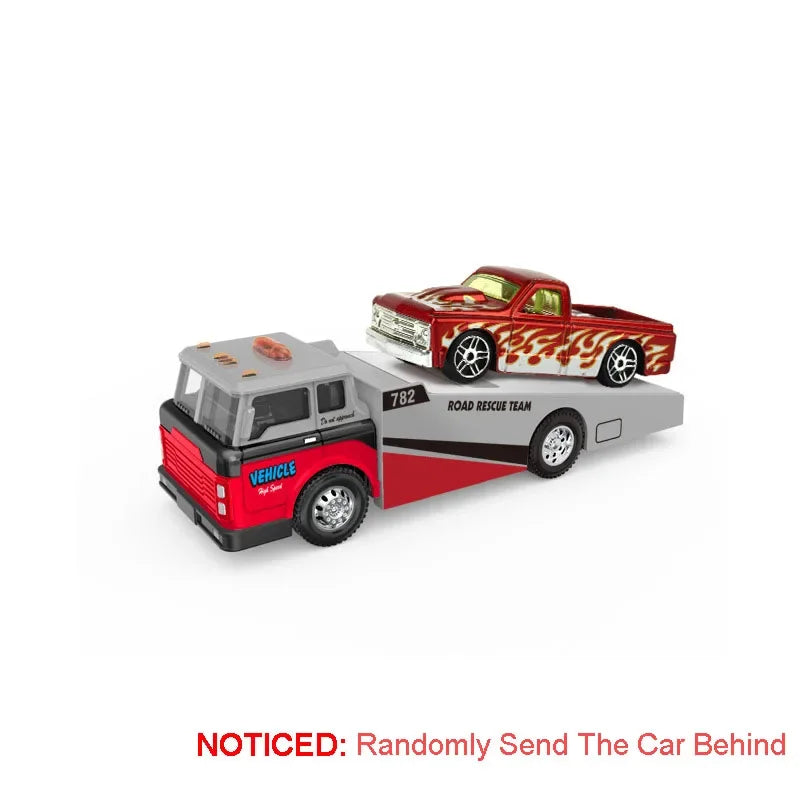 Scale 1:64 Container Alloy Trailer Model Toy Car Diecast Metal Movable Joint Pull Back Rescue Engineering Vehicles Gifts for