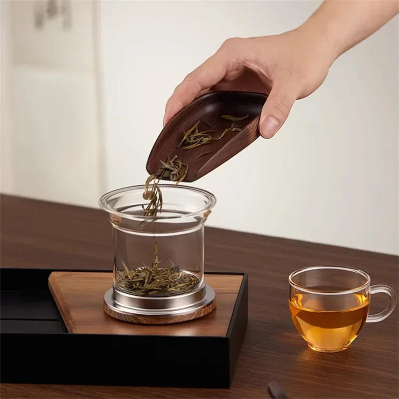 One Click  Switch Tea Separation Filtration Glass Tea Pot Wood Handle Tea Water Separation Inner Container Teapot