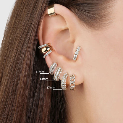 Gold Plated Huggee Earrings with CZ Zircon Thin Ear Hoops Cartilage Earring