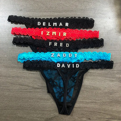 Custom Name tanga Underwear Crystal Letters Personalized Thong Women Lace Bikini G-String Panty