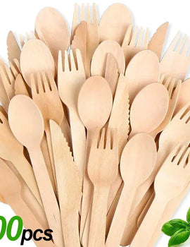 New Disposable Wooden Knife Fork Cutlery Set for Wedding Birthday Party Utensil Dessert Cake Spoons Kitchen Tableware Supplies