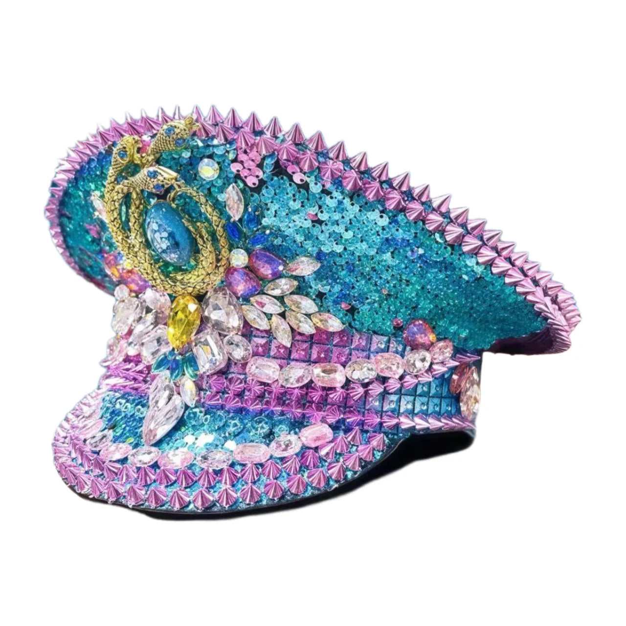 Bling Captain Hat Rhinestone Captains Hat for Men Handmade Steampunk Hat Burning Man Ramadan Masquerade HongLuan Summer Cap