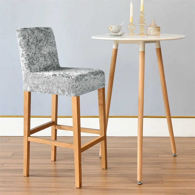 1PC Shiny Velvet Short Bar Chair Covers Stretch Back Bar Stool Covers Small Size Dining Barstool Slipcovers Party Banquet Decor