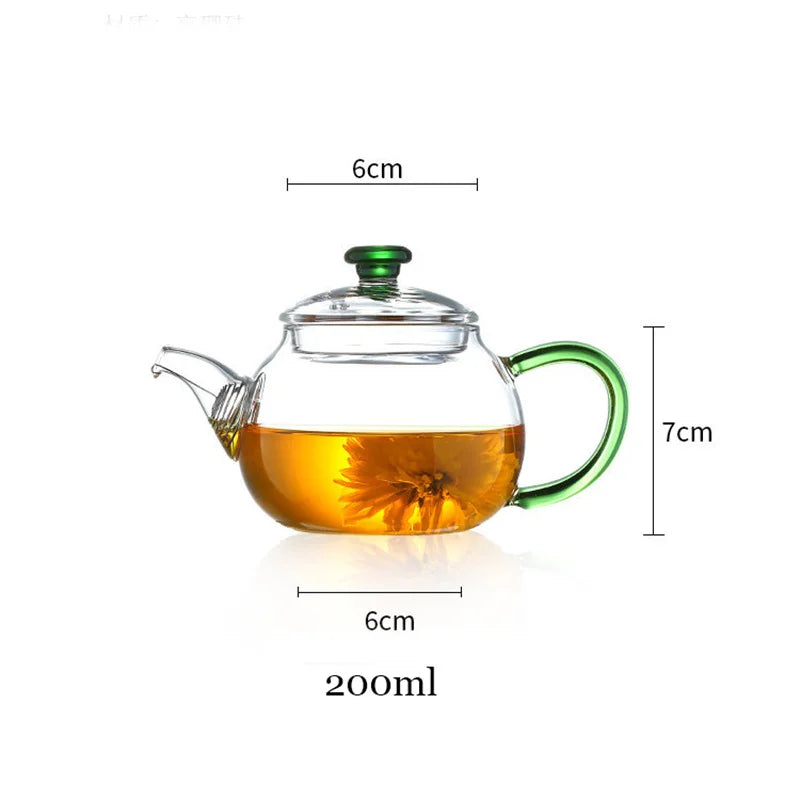 200ml Clear Heat-resistant Small Glass Teapot with Stainless Steel Filter Small Brewing Flower Green Tea Pot Kung Fu Tea Set