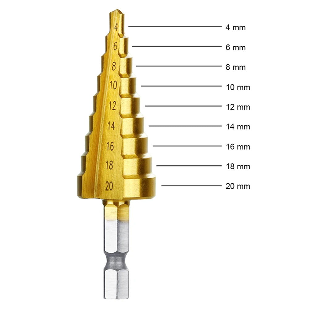3pc 3-12mm 4-12mm 4-20mm HSS Straight Groove Step Drill Bit Set Titanium Coated Wood Metal Hole Cutter Core Drill Bit Set