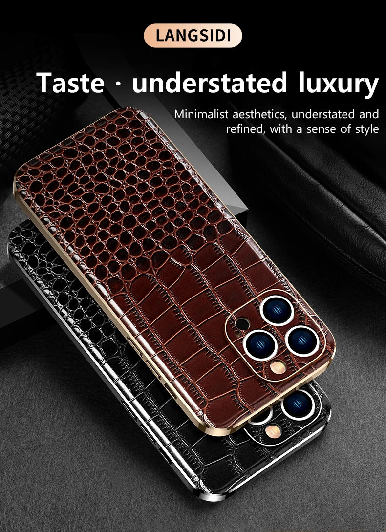 Genuine Leather Phone Case for iPhone 16 15 Pro Max 14promax Luxury Soft Edges Shockproof Camera Protection Cover