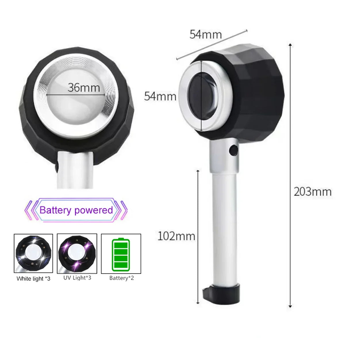 30X LED UV Magnifier Loupe with Scale Metal Handheld