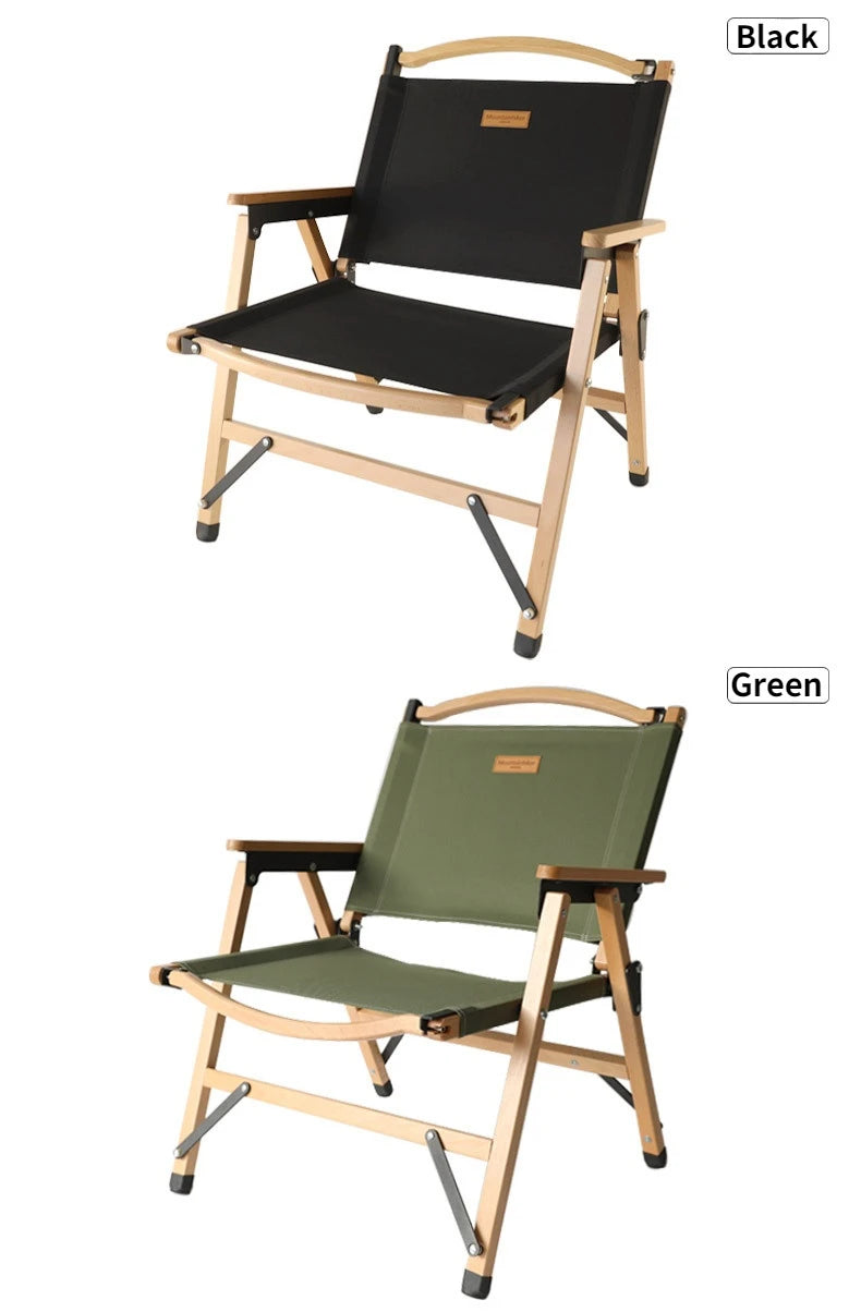 Outdoor Chair Camping Folding Portable Backrest Chair Camping Leisure Faux Wood Armrest Fishing Garden Chair