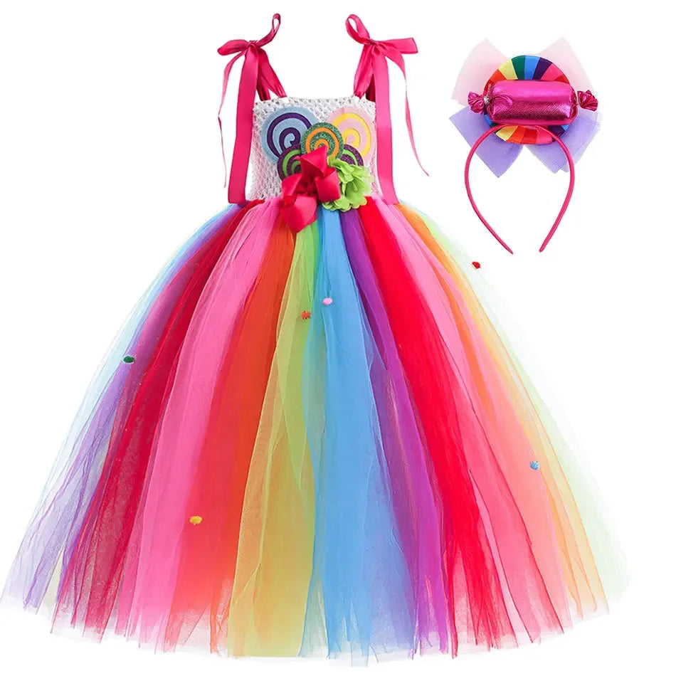 Candy Princess Costume Dress with Candy Headdress and Lollipop Accessories