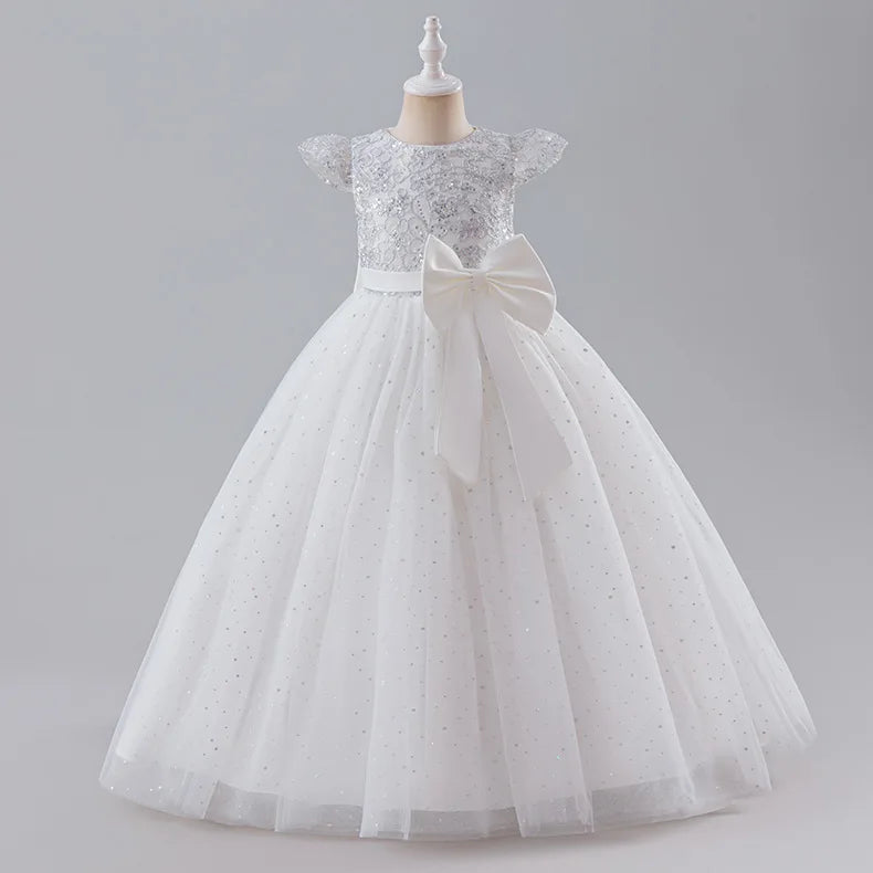 Girls Princess Dress - Fluffy Tulle Ball Gown with Bow Belt First Birthday Party Dress, Flower Girl Wedding Outfit