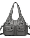 Women Casual Multiple Pockets Tote Bag Lady Large Capacity Shoulder Crossbody Bag Vintage Soft Leather Travel Bag