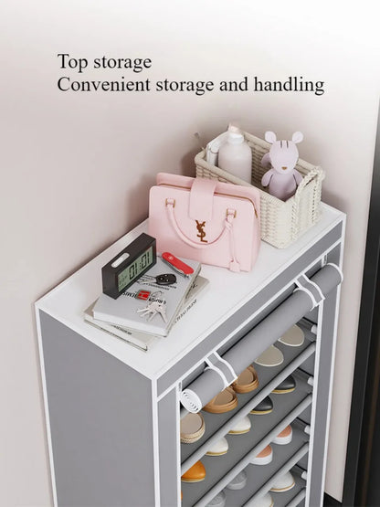 Simple Shoe Storage Cabinet Portable Storage Organizer Dust Cover Non Woven Side Multi Layer Shoe Rack Dustproof Sneaker Shelf