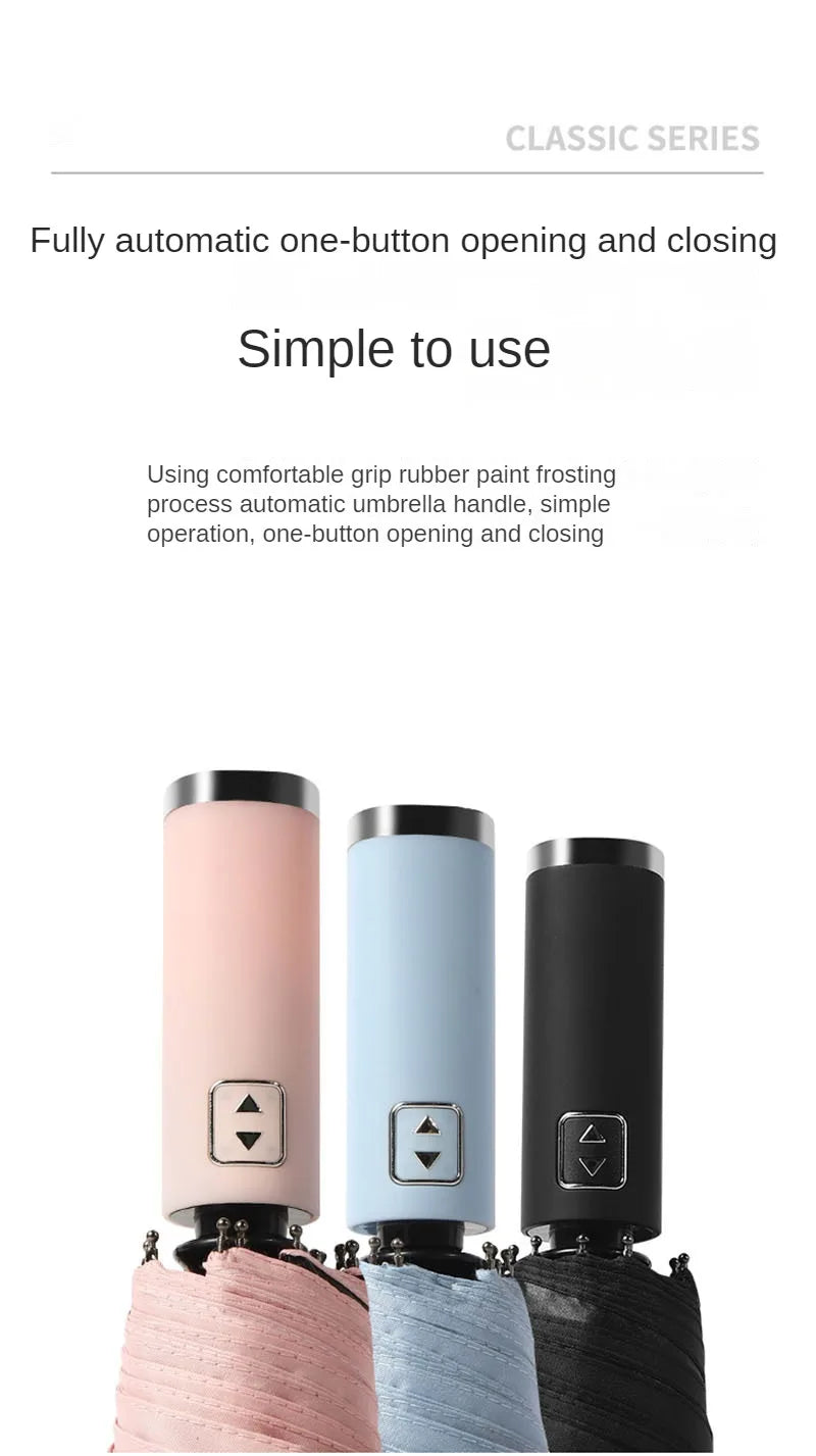 Stylish Automatic Umbrella - UV Protection, Windproof with 10 Reinforced Ribs, Design for Sun & Rain