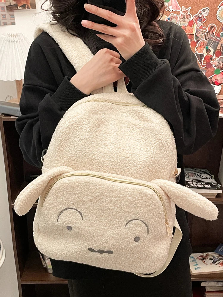 Cute Plush Pig Velvet Backpack Large Capacity Shoulder Bag