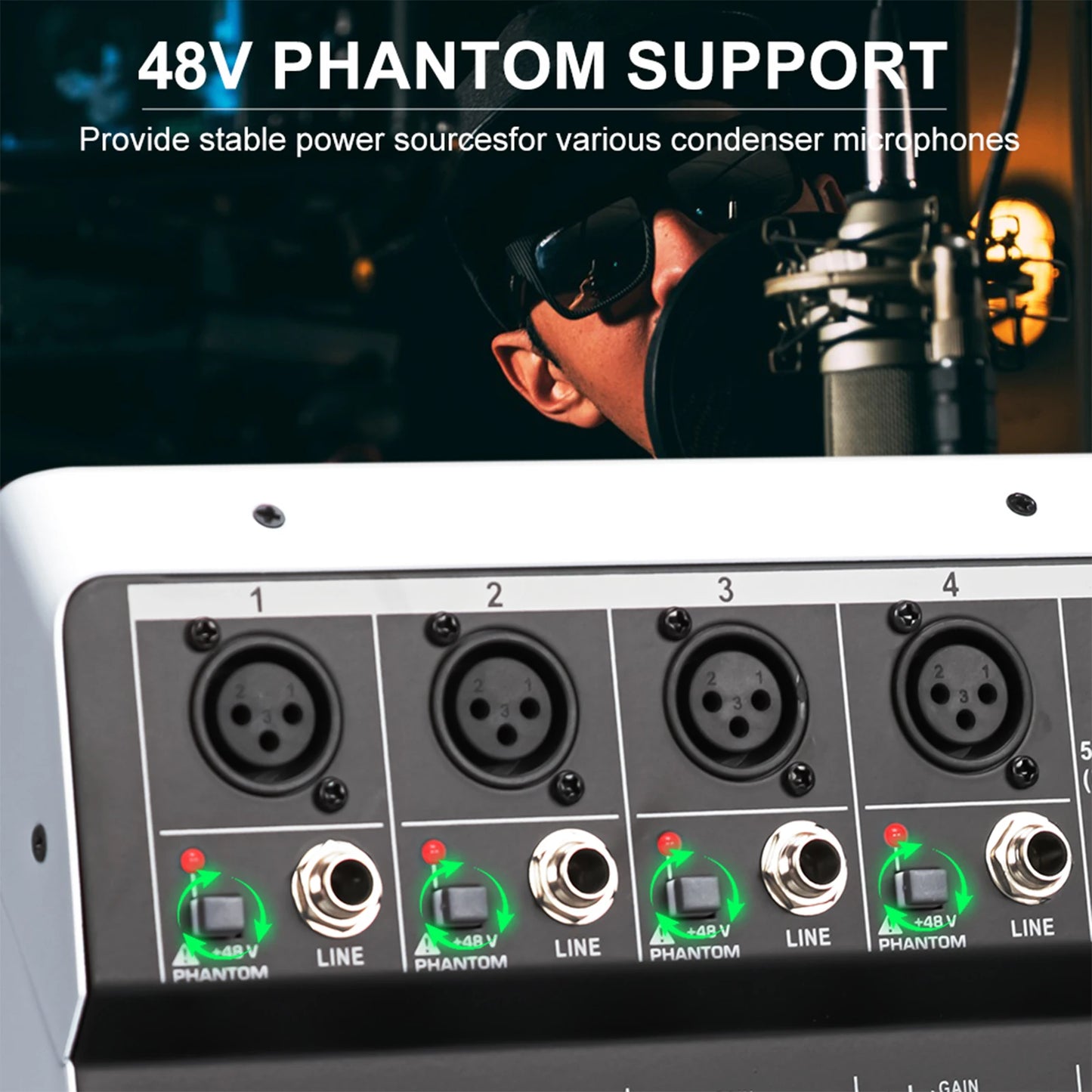 KDES KP6 Audio Mixer 6 Channel 99 DSP Effect Record PC 48V Phantom Power USB Sound Mixers Bluetooth DJ Console Mixing for Karaok