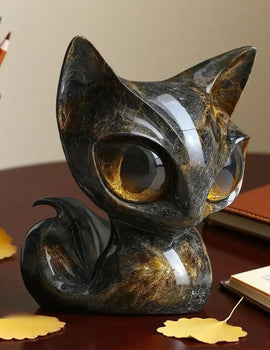 1/2Pcs Enigmatic Black Cat Sculpture with Big Eyes Resin Figurine Intriguing Desktop Statue for Home Office Decor