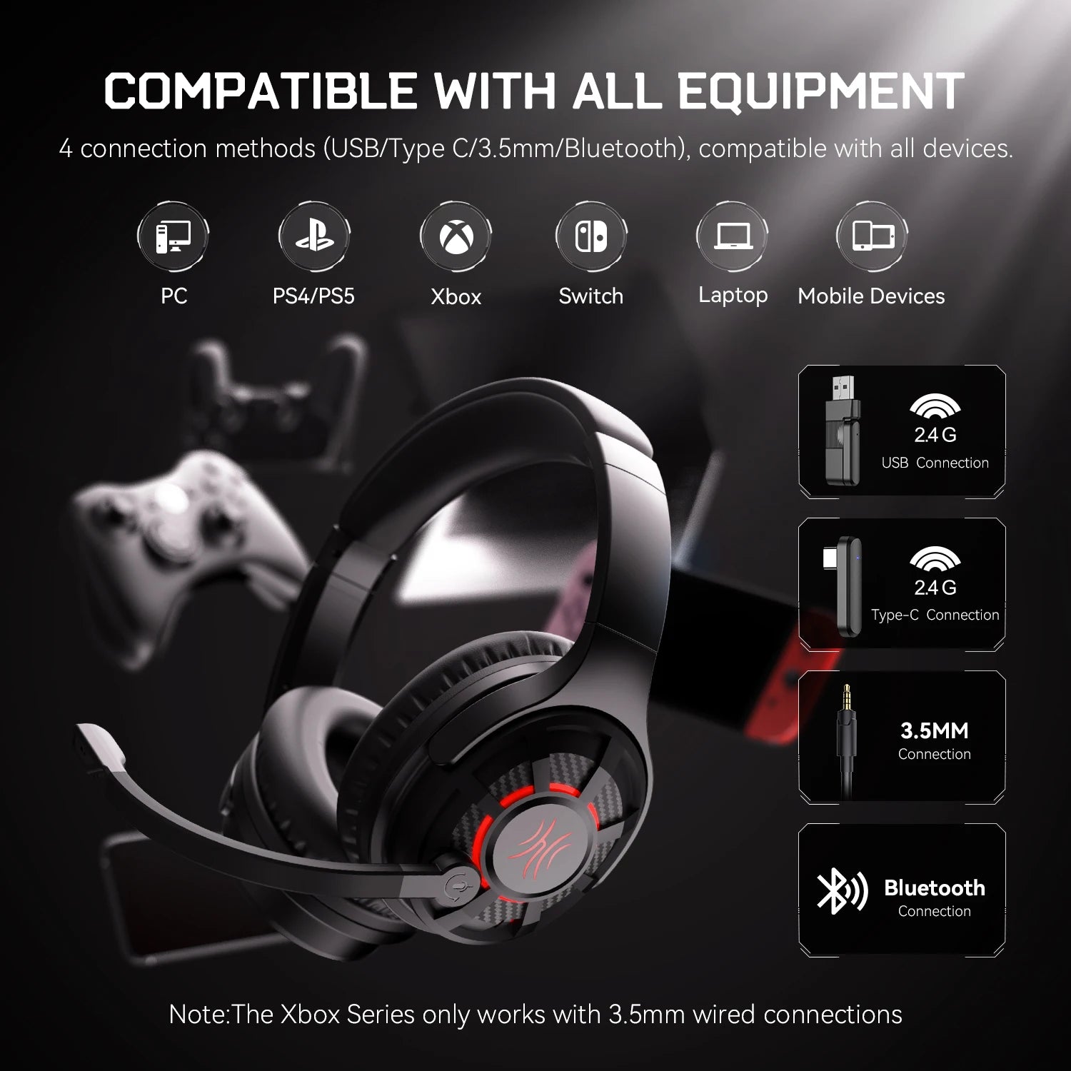 G18BT 2.4GHz USB/Type C Wireless Gaming Headset Bluetooth 5.3 Headphones Gamer With Noise Cancelling Mic for PC PS4 PS5