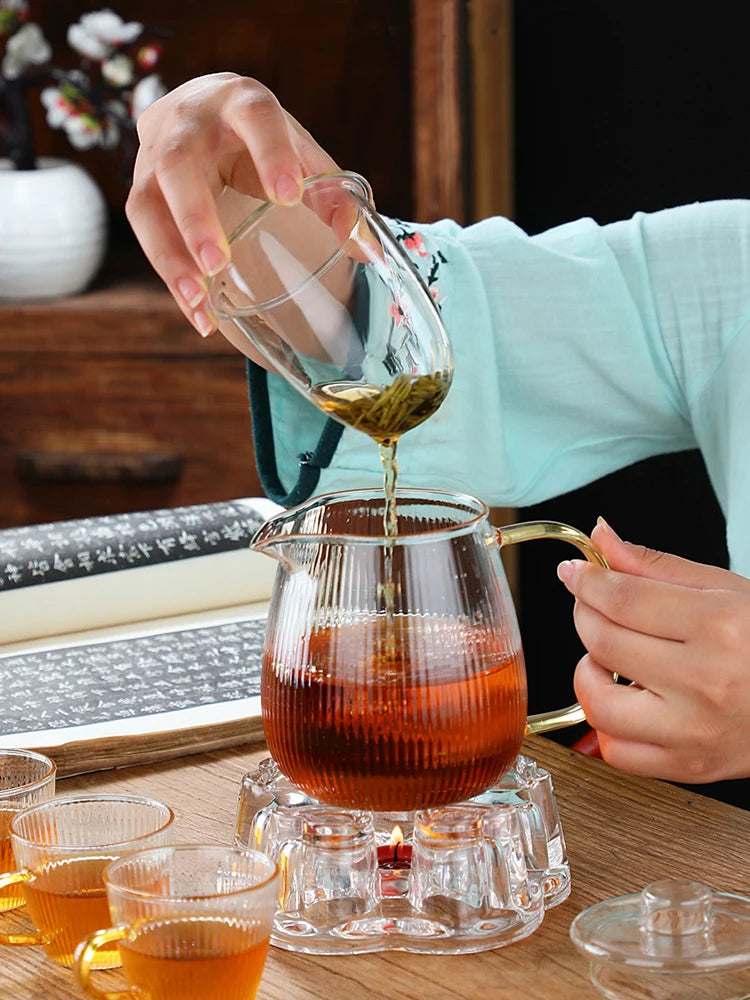 480/650ml Stripe Clear Glass Teapot With Tea Strainer Infuser Heat-resistant Kettle Kung Fu Flower Puer Oolong Pot Teaweare