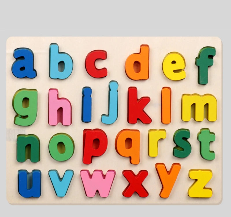 Montessori  Wooden Puzzle Toys  Cognitive Letter Number Hand Grab Puzzle Board Early Educational Toys for 2 to 4