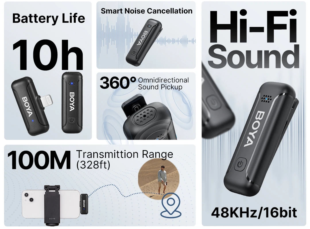 Wireless Lapel Microphone for iPhone Android Type-C Smartphone DSLR Camera PC Laptop Youtube Recording Streaming BY-WM3T2