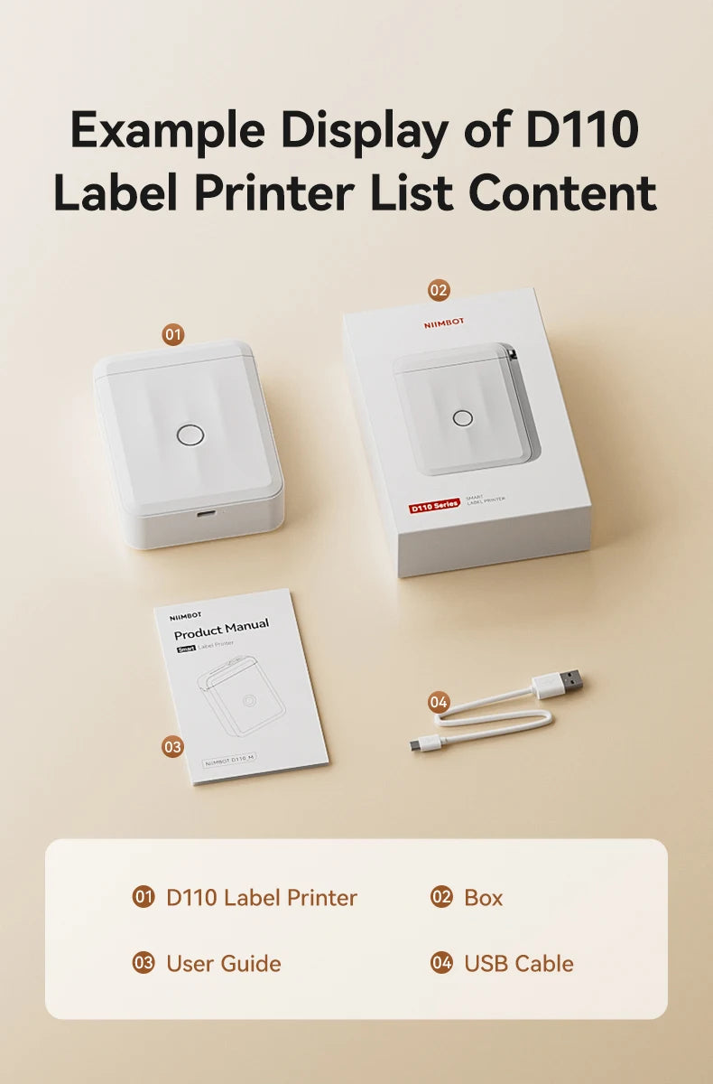 D110 Mini Portable Thermal Label Printer, Bluetooth Wireless Inkless Sticker Maker 12–15mm, Compact Label Machine for Home Organization