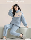 Women’s Winter Flannel Pajama Set – Warm Coral Fleece Loungewear with Cute Bunny Design