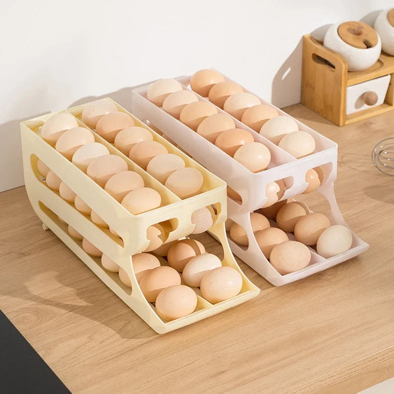 Automatic Rolling Egg Storage Box – Double Mouth Multi-Layer Slanted Egg Dispenser Tray