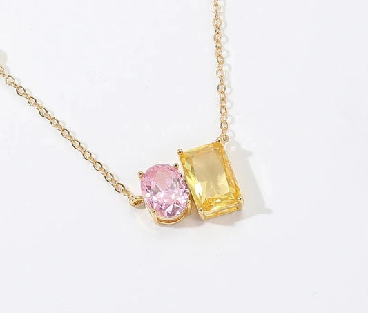 Pink Yellow Zircon Choker Necklaces for Women Geometry Cubic Zirconia Necklace