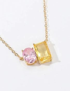 Pink Yellow Zircon Choker Necklaces for Women Geometry Cubic Zirconia Necklace