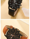 Luxury Minimalist Watch Bracelet Set Business Brown Leather Quartz Wrist Watches for Men