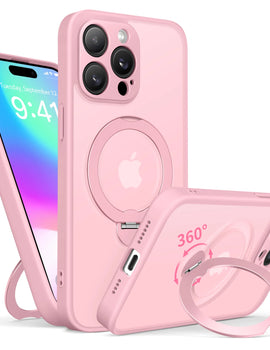 360° Rotatable Stand Case for iPhone 16 Pro Max Camera Lens Drop Protection Shockproof Slim Magnetic MagSafe Phone Case Pink