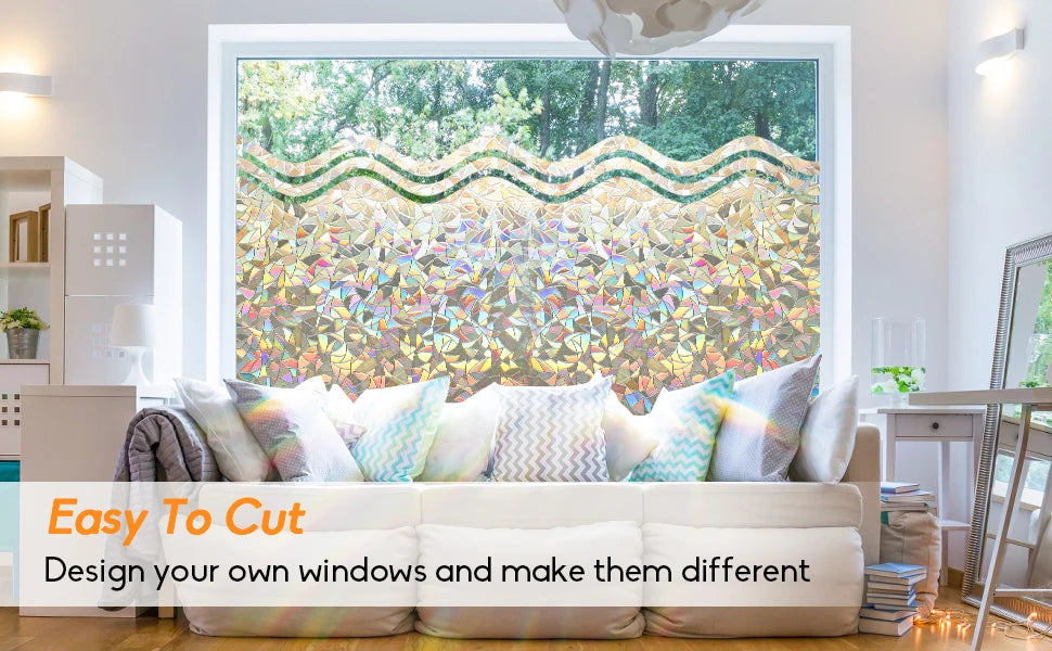 Privacy Window Films No Glue Static Adhesive Glass Film for Decorative Bathroom Living Room Kitchen Rental Apartment Rainbow