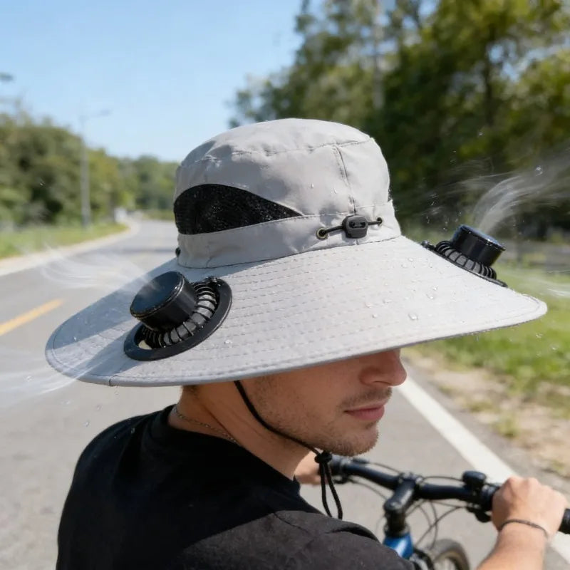 Solar Fan Sun Hat With Dual Fans And USB Charging